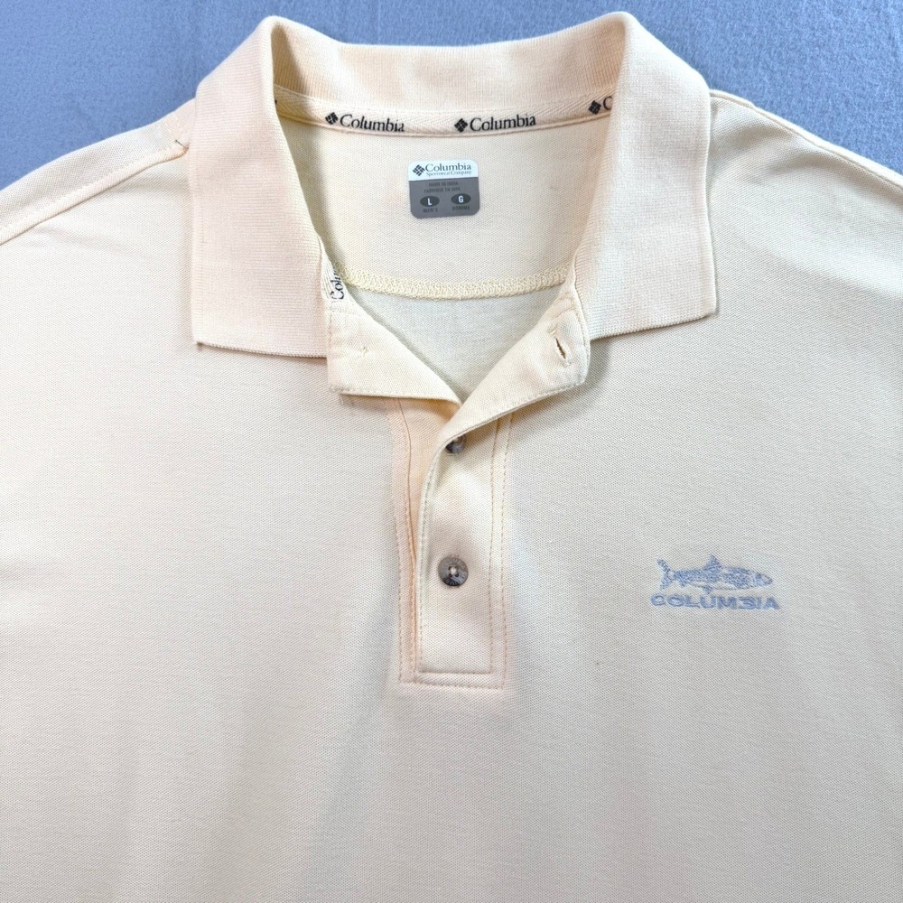 Columbia Men's Butter Yellow 100% Cotton Polo Shirt Sz L PFG Fish Logo Summer
